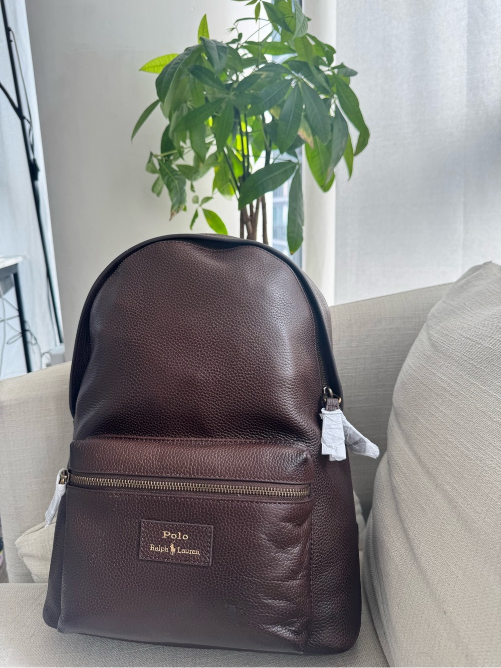 Polo by Ralph Lauren Dark Brown Pebbled Leather Backpack